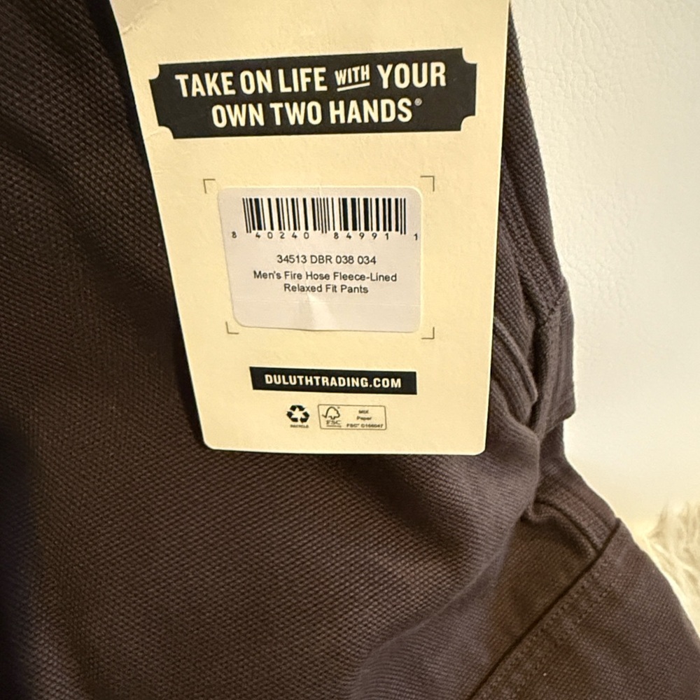 NWT - Duluth Trading Co Men's Dark Brown Fleece lined Cargo Pants: 38 x 34 - Picture 9 of 13